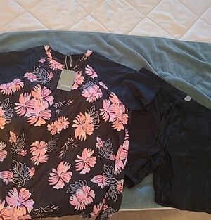 Women’s Black Swim Suit with Pink Floral Print 2 Piece